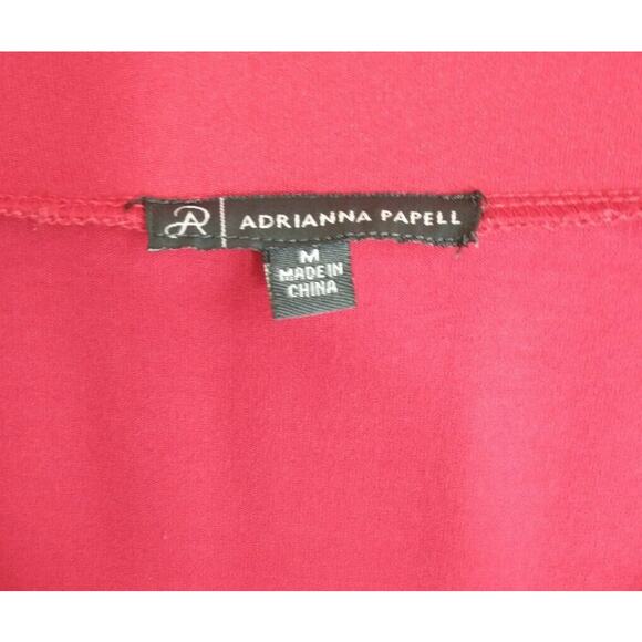 Adrianna Papell Tunic Top Women's Size M Red Knit 3/4 Sleeve Shark Bite Pullover - Picture 2 of 12